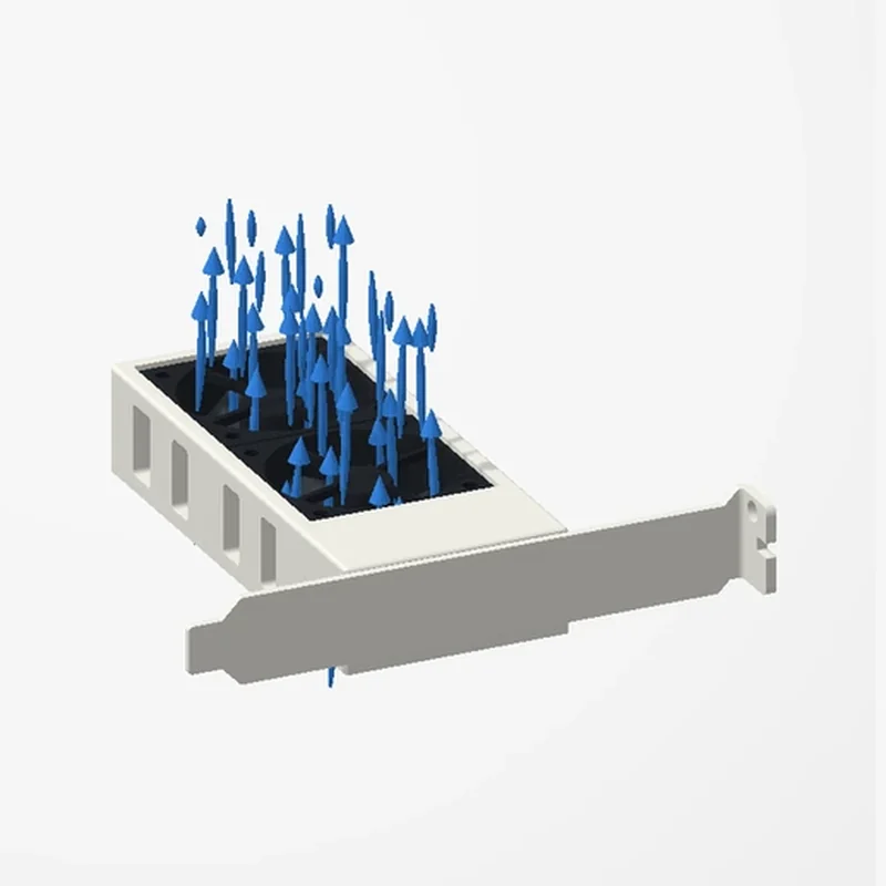 Render of a twin 40 mm fan mount on an HBA card bracket